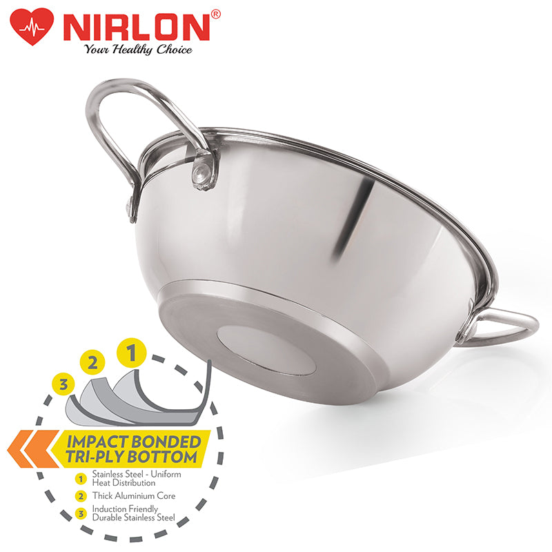 Nirlon Steel Kadhai With Lid - 2500 mL/9 Inches media 4