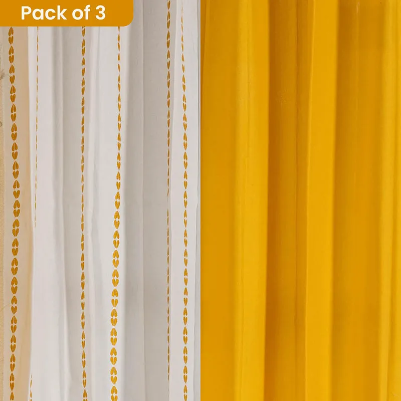 Urban Space Vintage Braid & Aura Curtain (Yellow) - Set Of Three media 1