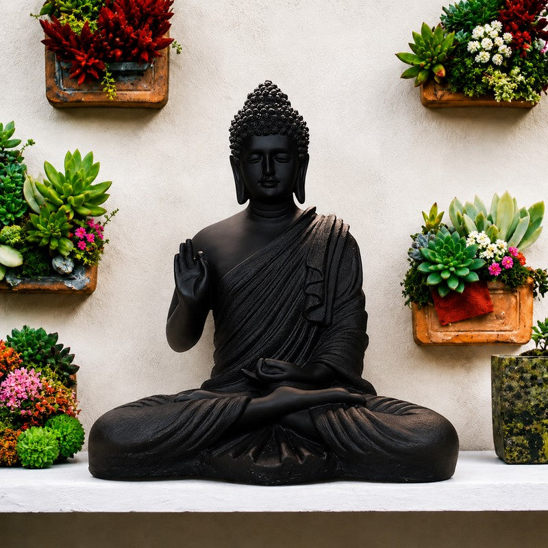 ZenAura Meditating Buddha Marble Showpiece - Black
