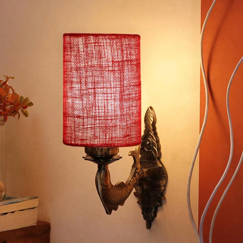 Ziada Stiva Cylindrical Fabric & Metal Wall Lamp - Maroon media 1