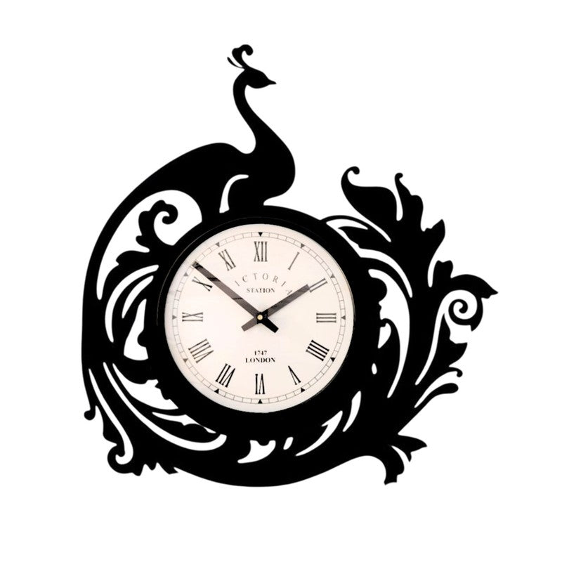 Peacock Steel Analog Wall Clock - Black media 4