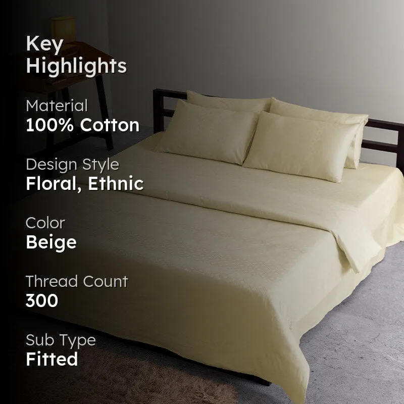 Diamond Dazz Fitted Jacquard Cotton Bedsheet (Ivory) - 300 TC media 2