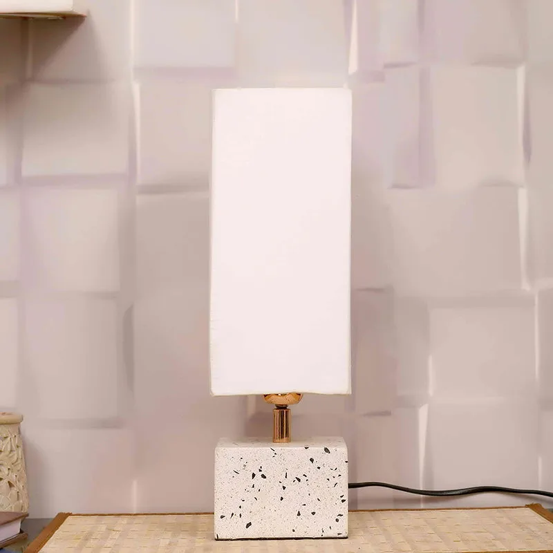 Square Terrazzo Hand Crafted Fabric Table Lamp - White media 3