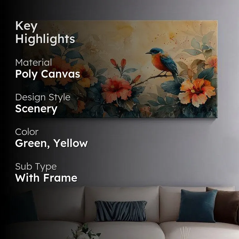 Chirping Bird And Floral Art Wall Painting media 2
