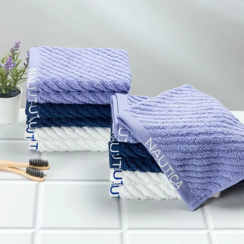 Nautica Riviera Soft Cotton Hand & Face Towel (White,Blue & Dark Blue) - Set Of Twelve media 3