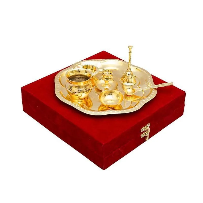 Shubh Pooja Floral Thaali - Gold media 6