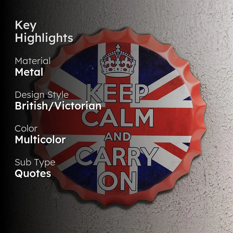 Keep Calm Blue & Red Bottle Cap Metal Wall Accent media 2