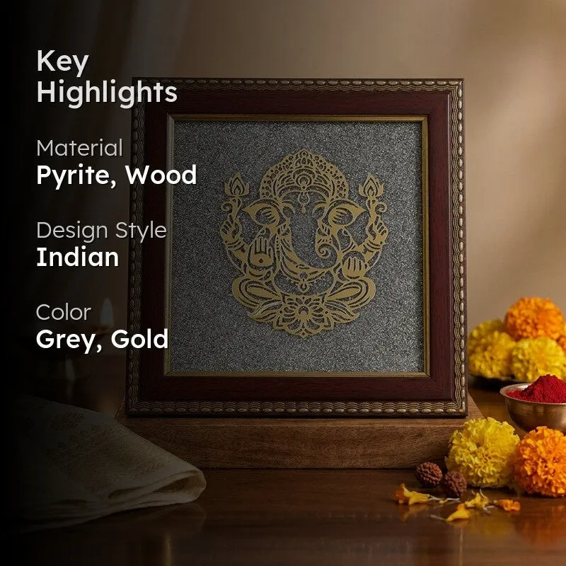 Sri Ganesh Pyrite & Wood Wall Art media 2
