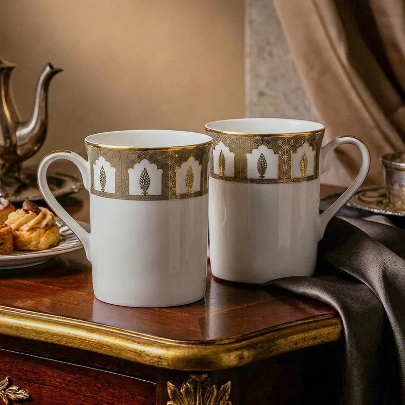 Gilded Chinar 24k Gold Brushed Porcelain Coffee Mug (300 mL Each) - Set of Two media 3
