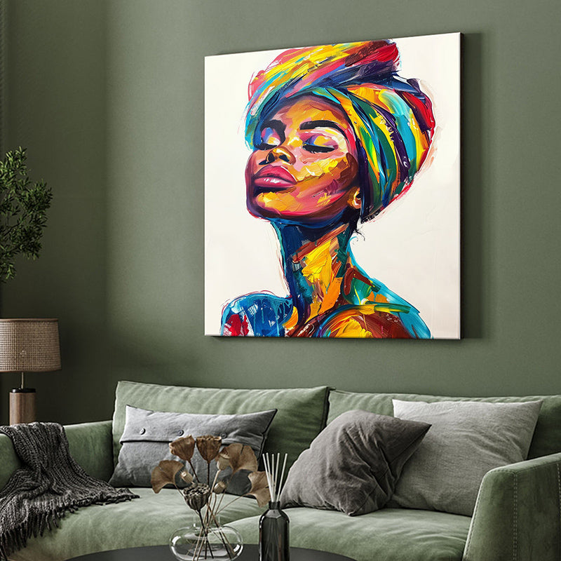 Multi-Colored African Woman Wall Painting media 4