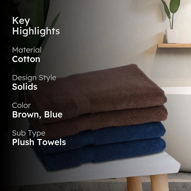 Zyra Solids Bath Towel (Brown, Blue) - Set Of Four media 2
