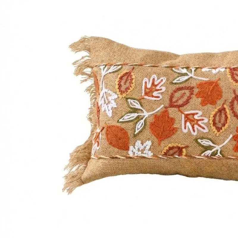 Rustic Petals Embroidered Cotton Slub Cushion media 4
