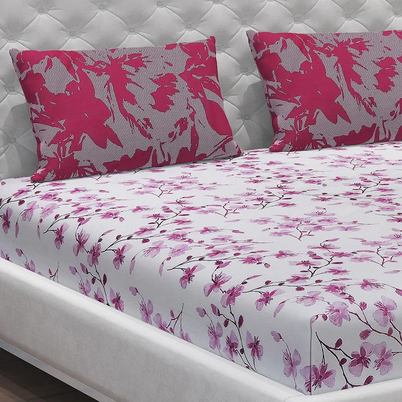 Monte Carlo Floraline Cotton Bedsheet (White,Pink) - 104 TC media 5