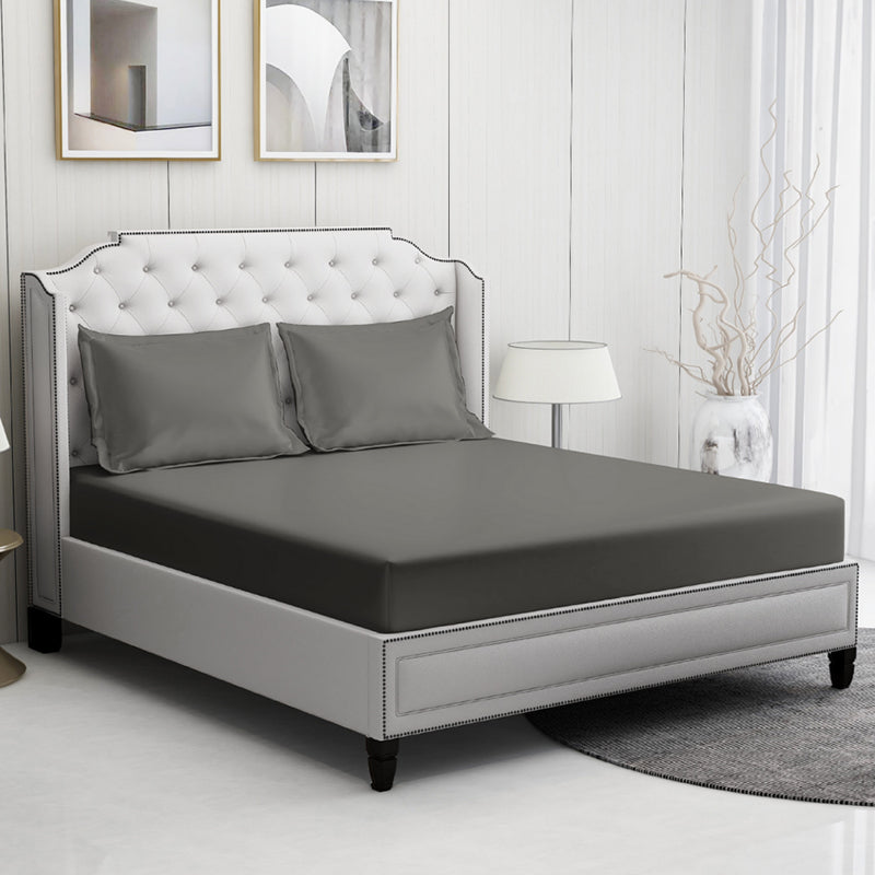 Moonweave Solid Cotton Bedsheet (Charcoal) - 400 TC media 3