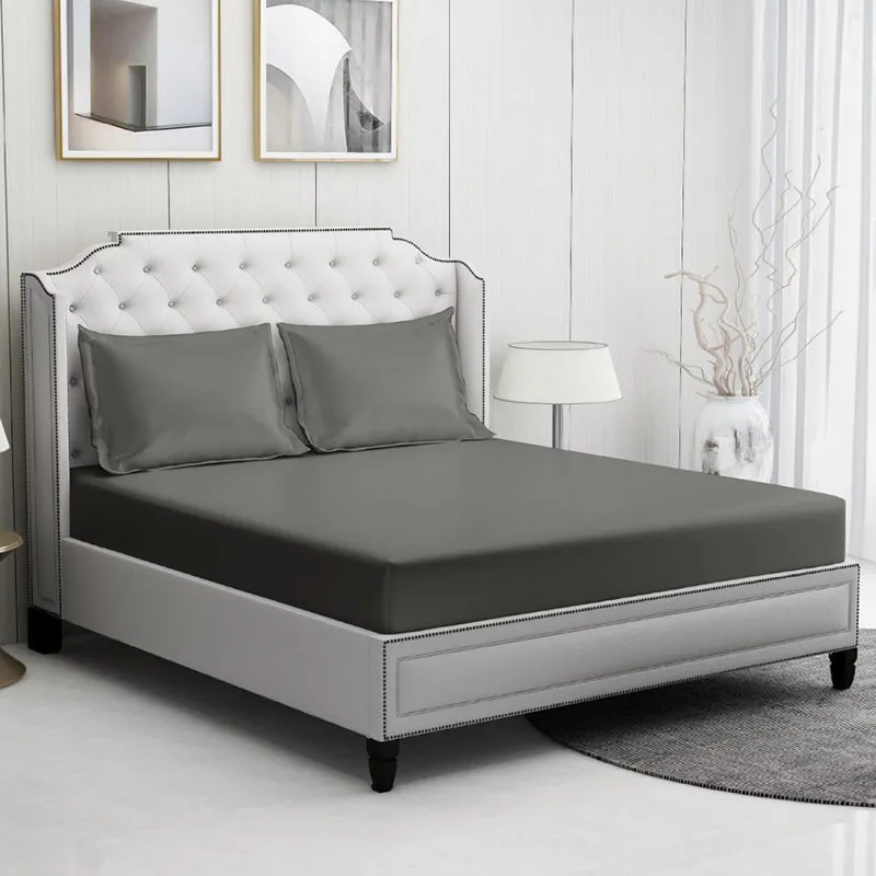 Moonweave Solid Cotton Bedsheet (Charcoal) - 400 TC media 3