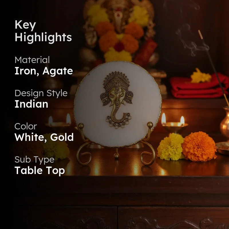 Ganesha Grace Agate Showpiece With Stand - White media 2