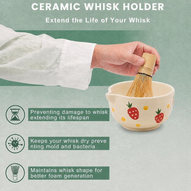 Sakura Ceramic Matcha Bowl & Whisk Holder Set (450 mL) - Two Piece Set media 6