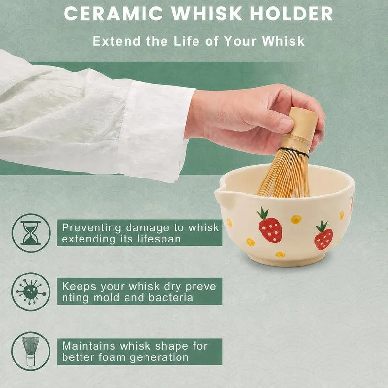 Sakura Ceramic Matcha Bowl & Whisk Holder Set (450 mL) - Two Piece Set media 6
