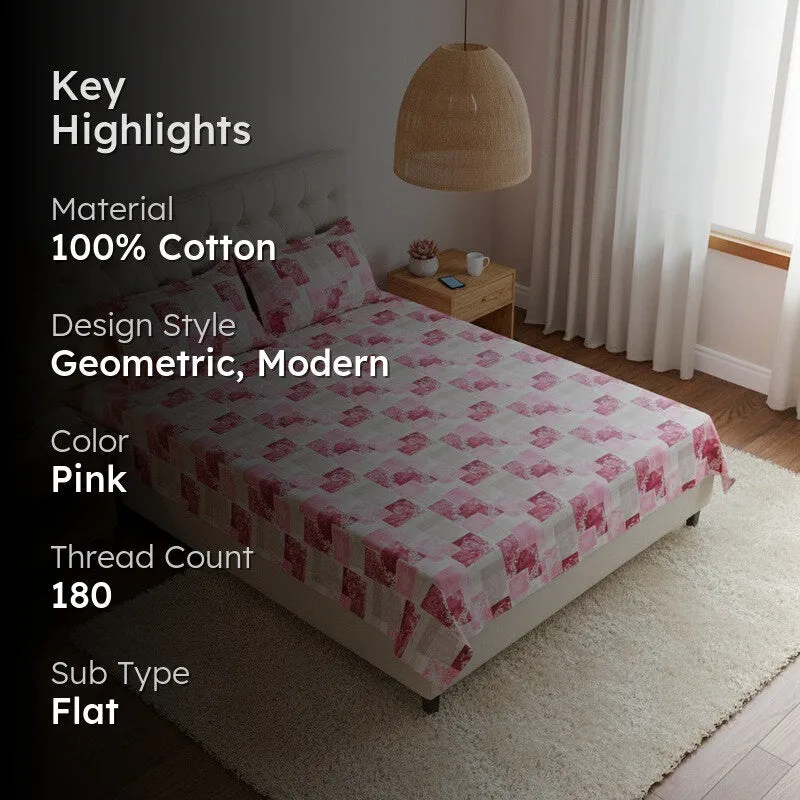 Cubescape Cotton Bedsheet (Pink) - 180 TC media 2