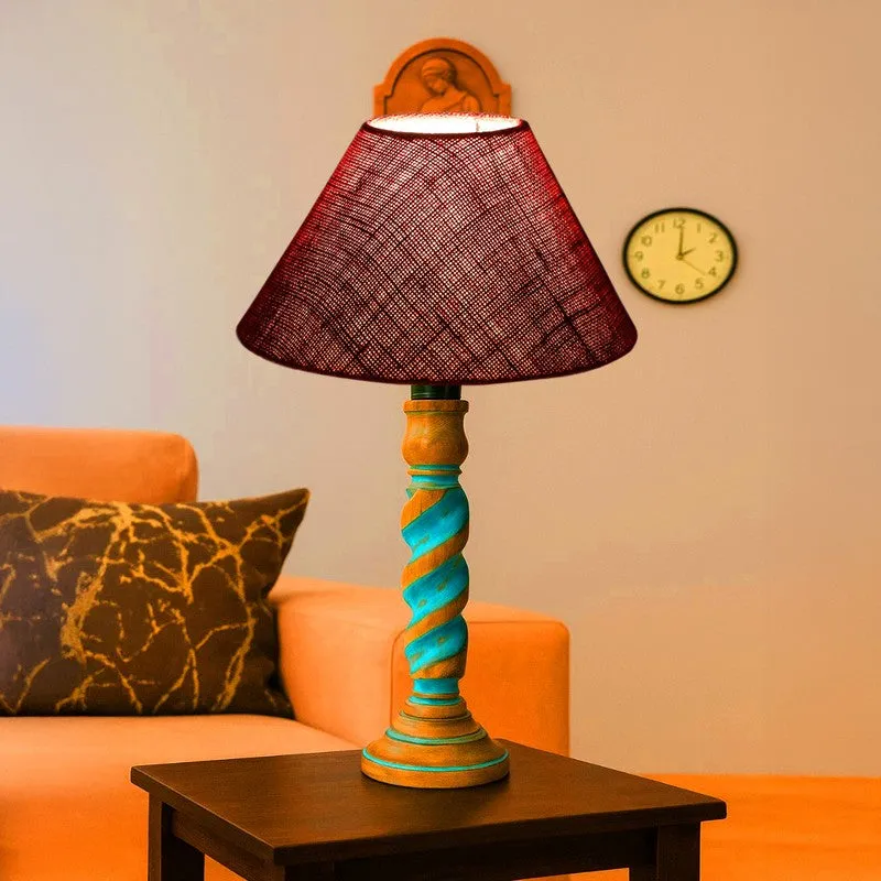 Elara Oryn Wooden Table Lamp - Maroon media 3