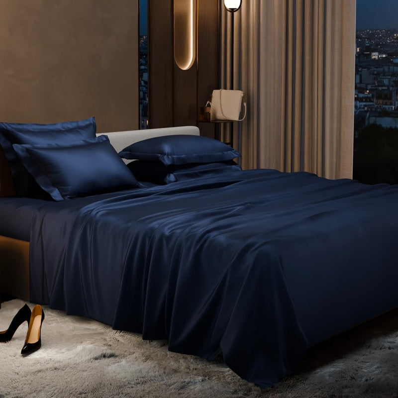 Purelle Satin Bedsheets with 4 Pillow Covers (Blue) - 150 GSM