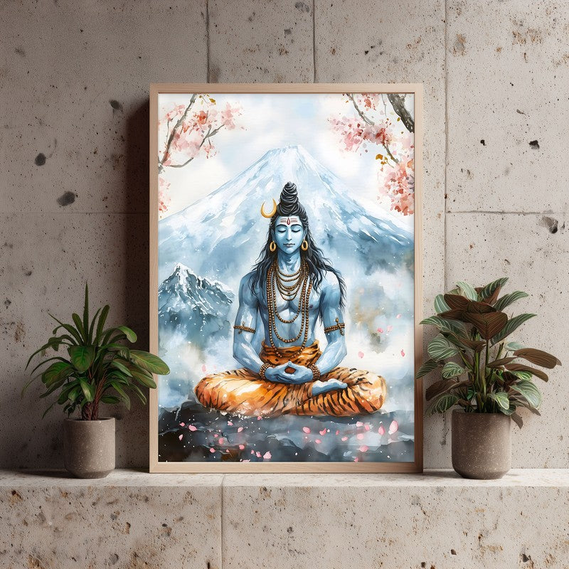 Rudra Mahayogi Spiritual Archival Paper Wall Painting - Natural Brown Frame media 4