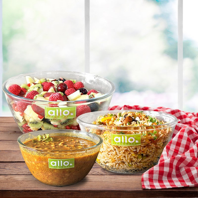 Spinra Glass Mixing Bowl (1600/2100/2700 mL) - Set of Three