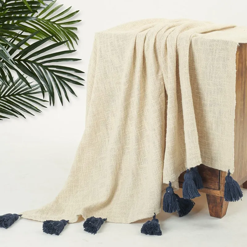 Tassura Tasselled Cotton Throw - Navy Blue media 3