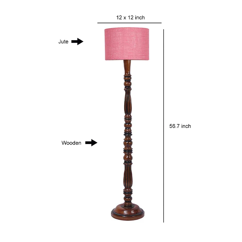 Masiya Vintage Wooden Floor Lamp With Jute Shade - Pink media 5