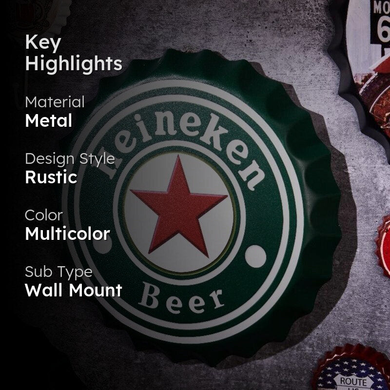 Heineken Beer Bottle Cap Metal Wall Accent media 2