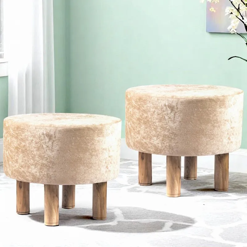 Overix Acacia Wooden Ottomans (Beige) - Set Of Two media 1