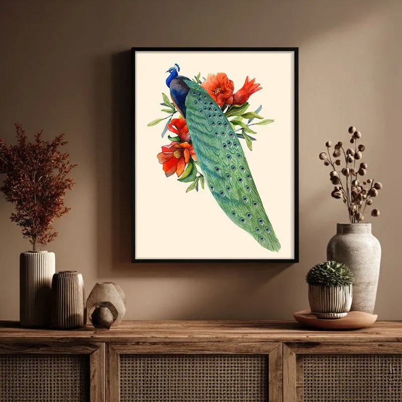 Flowers & Peacock Archival Paper Wall Art With Frame media 3