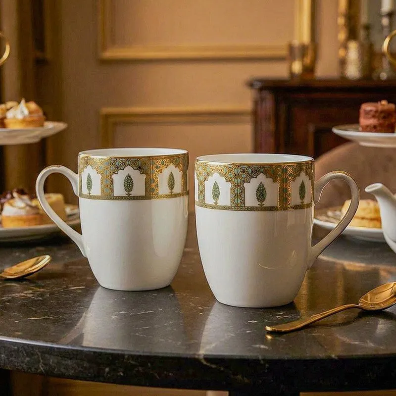 Gilded Chinar Coupe 24k Gold Brushed Porcelain Coffee Mug (280 mL Each) - Set Of Two media 3