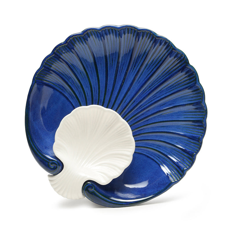 Swirl Chip n Dip Ceramic Platter - Blue,White media 4