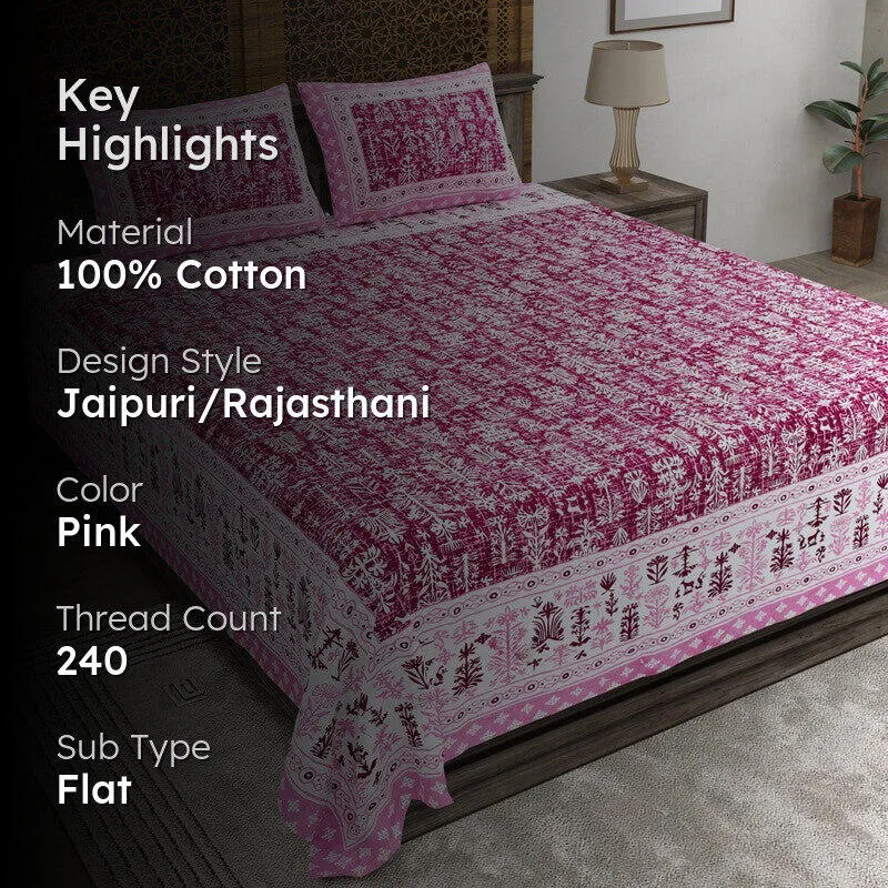 Arton Cotton Bedsheet (Pink) - 240 TC media 2