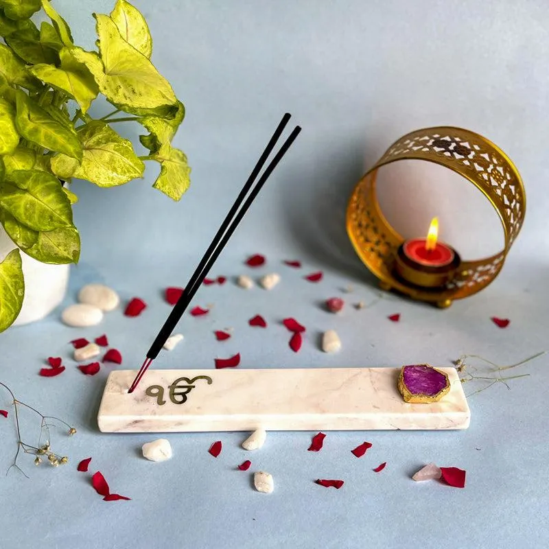 In Onkar Marble Incense Holder With Agate Plating - Pink media 4