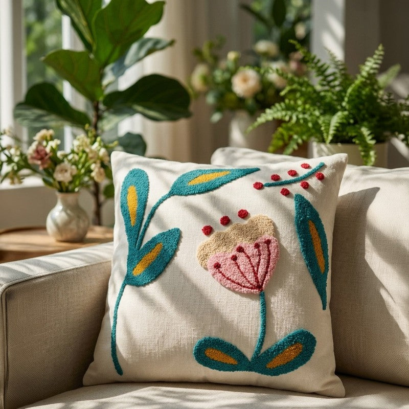 Stitch Bloom Tufted Cotton Cushion Cover