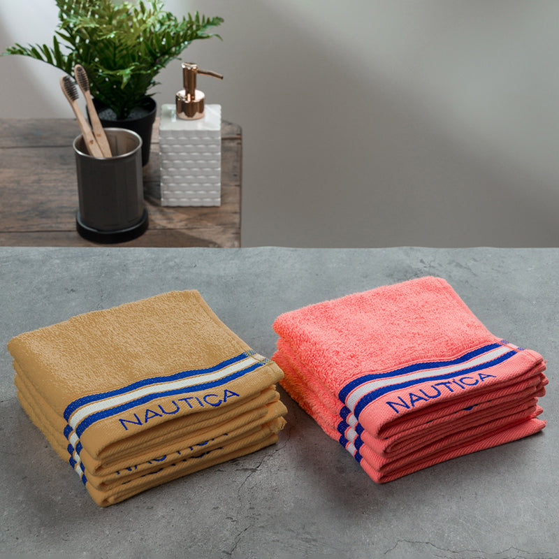 Nautica Dove Down Cotton Hand & Face Towel (Coral & Beige) - Set Of Eight media 4