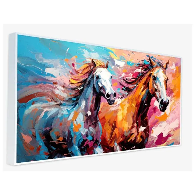 Flame & Ice Stallions Canvas Wall Painting With Frame - White media 4