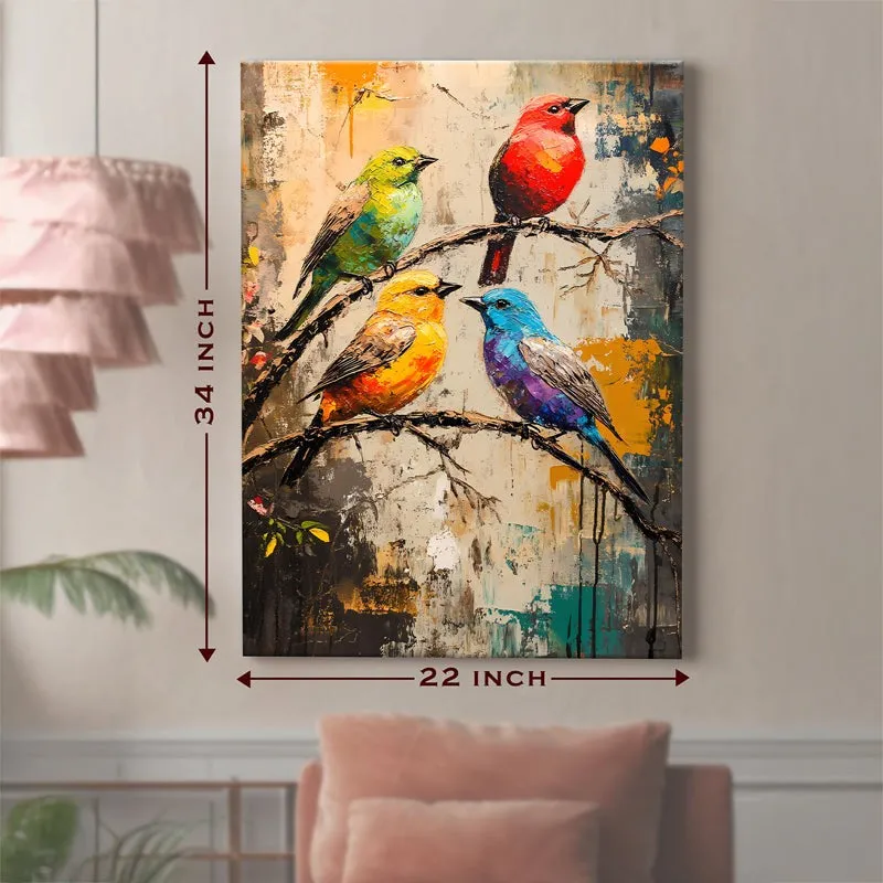 Bird canvas wall art styled on a wall in a blush-toned room