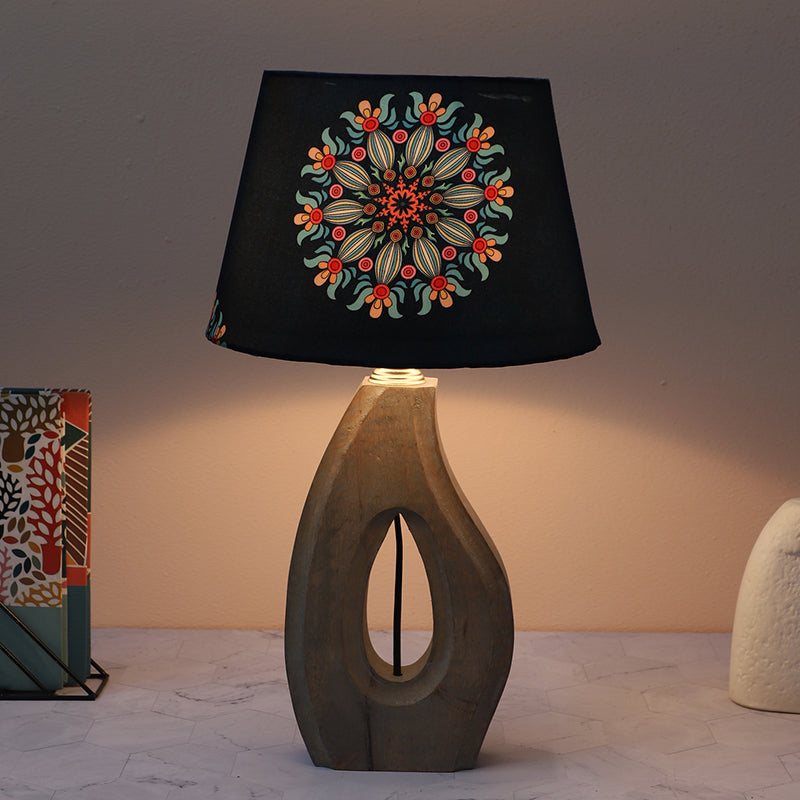 Toile Runes Printed Mango Wood Table Lamp - Multicolor