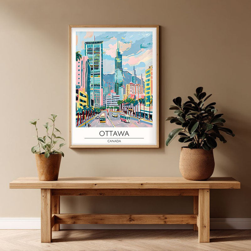 Vintage Ottawa Framed Canvas Archival Canvas Wall Painting - Natural Brown Frame