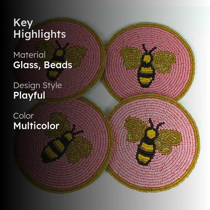 Bee Beaded Coaster (Pink) - Set Of Four media 2