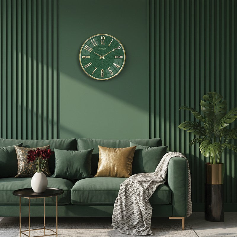 Elite Numeric Plastic Wall Clock - Green & Gold media 4