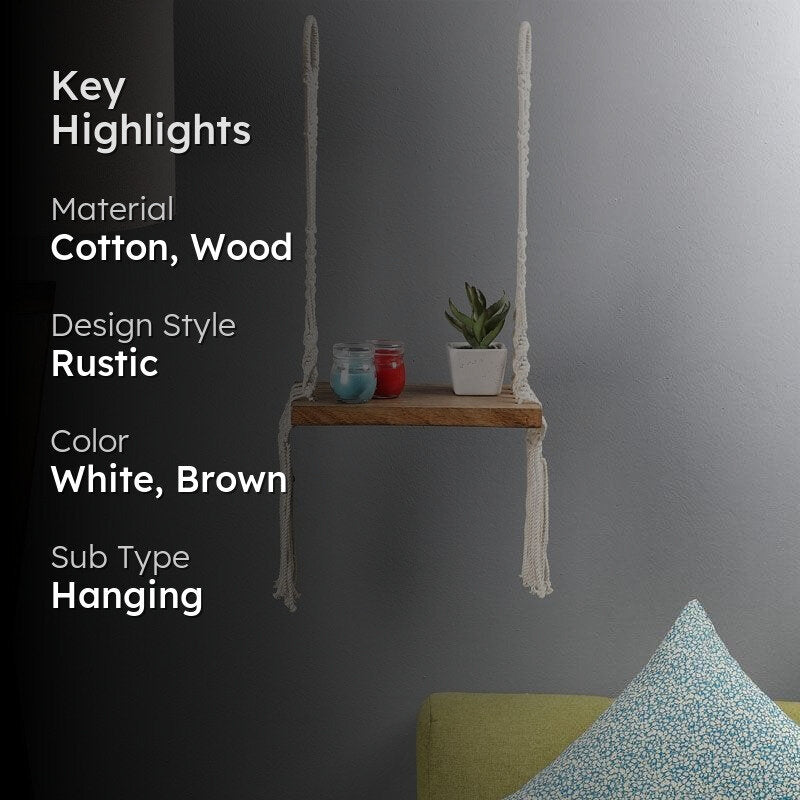Boho Swing Macrame Hanging Wall Shelf media 2