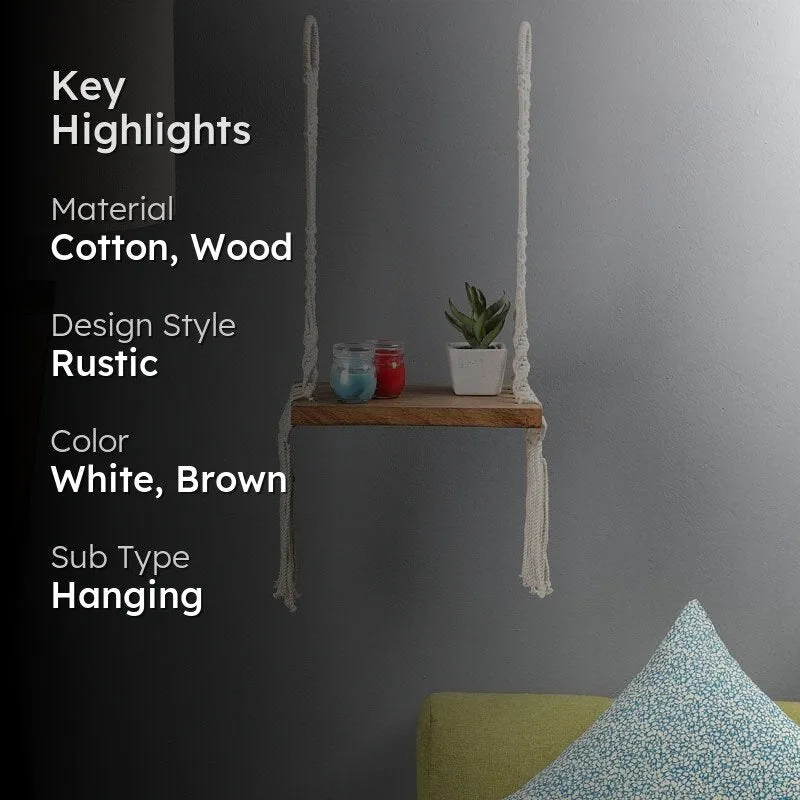 Boho Swing Macrame Hanging Wall Shelf media 2