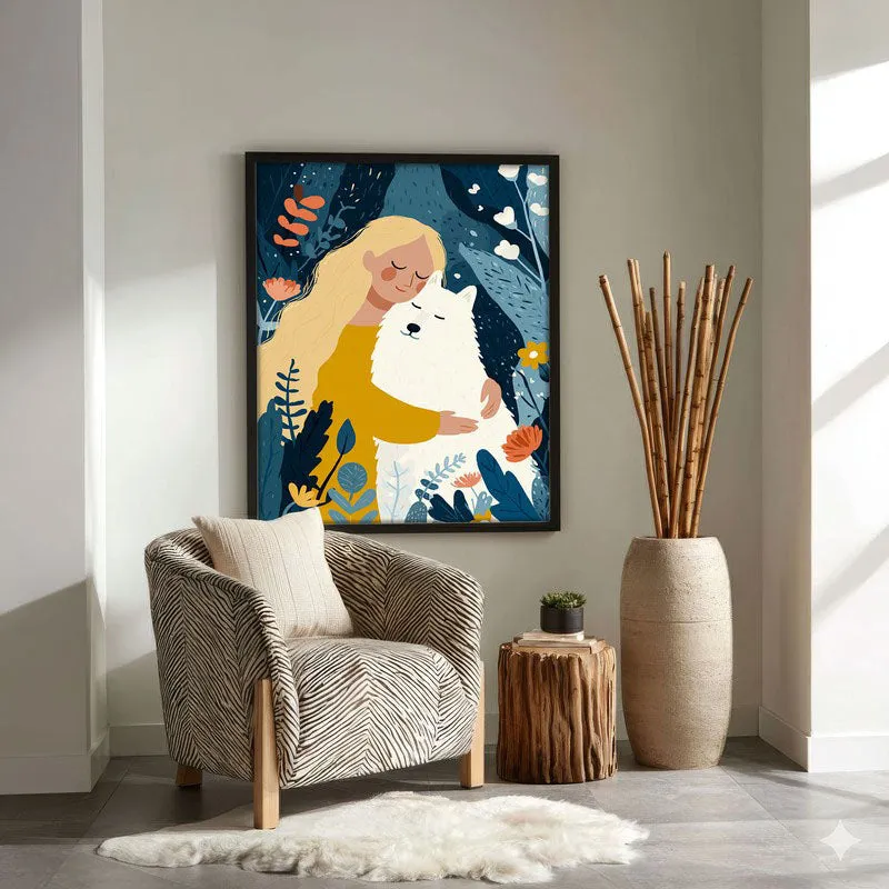 Moonlit Cuddle Canvas Wall Painting - Black Frame media 4