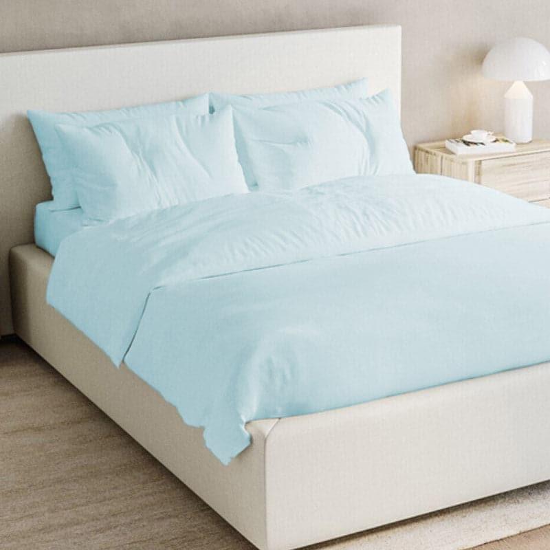 Freyda Solid Cotton Bedsheet (Blue) - 700 TC media 4