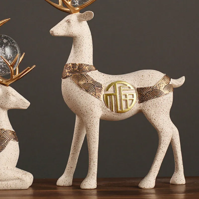 Chrystal Stag Showpiece (Beige) - Set Of  Two media 3