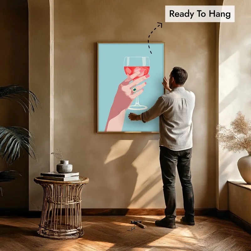 Roselle Elegant Wine Glass Illustration Canvas Wall Painting With Brown Frame media 8